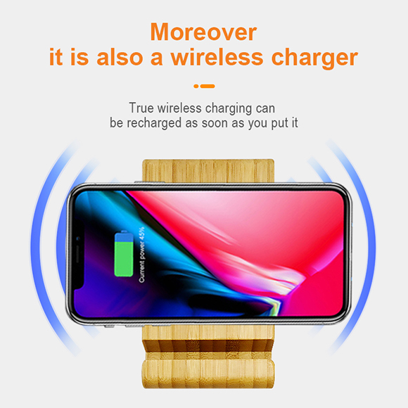 New private mould bamboo Bracket Power Bank with Wireless Charger LWS-2017